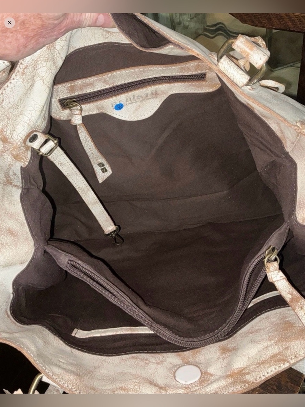 BED|STU Rockaway  Cream & Tan Tie-Dye Leather Tote with Top Handles - Picture 10 of 16